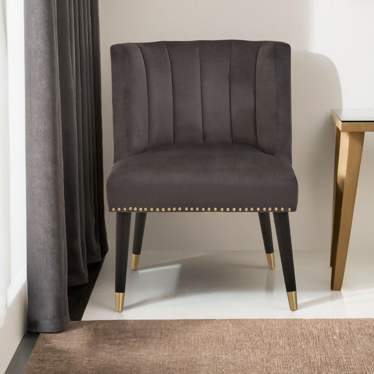 Doucet Stone Grey Velvet Chair With Blac