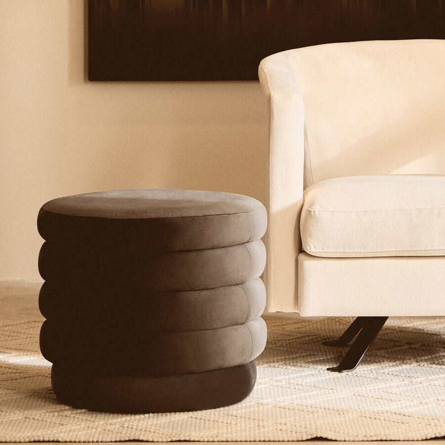 Helen Graphite Velvet Round Footstool