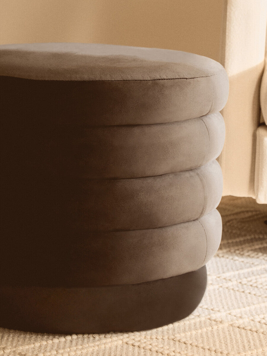 Helen Graphite Velvet Round Footstool