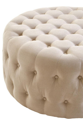 Haley Beige Velvet Round Footstool