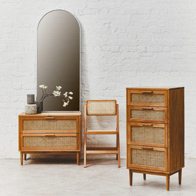 Lyon Rattan and Oak Three Drawer Wood Chest