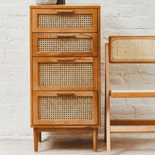 Lyon Rattan and Oak Wood Chest of Four Drawers