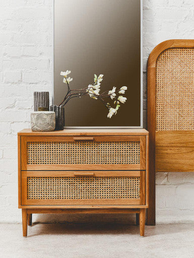 Rattan and Oak Wood Double Bed Headboard | Lyon