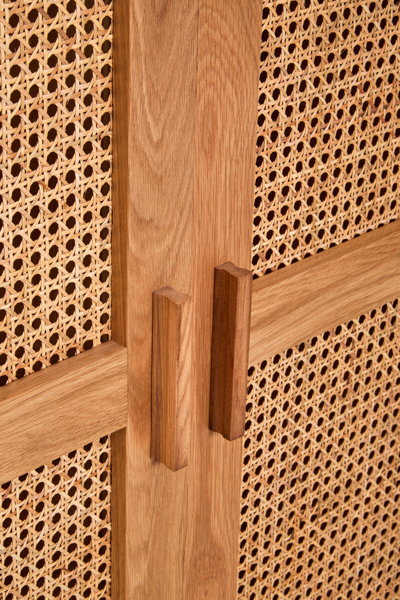 Lyon 2 Door Natural Rattan And Oak Cabinet