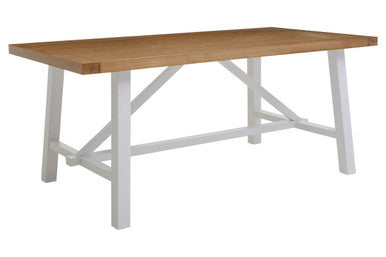 Natural Reclaimed Oak and Birch Wood Rectangular Dining Table with White Painted Base | Parkside