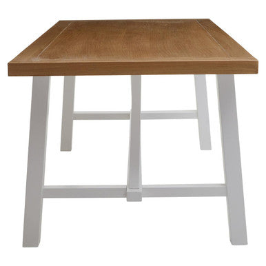 Natural Reclaimed Oak and Birch Wood Rectangular Dining Table with White Painted Base, Parkside