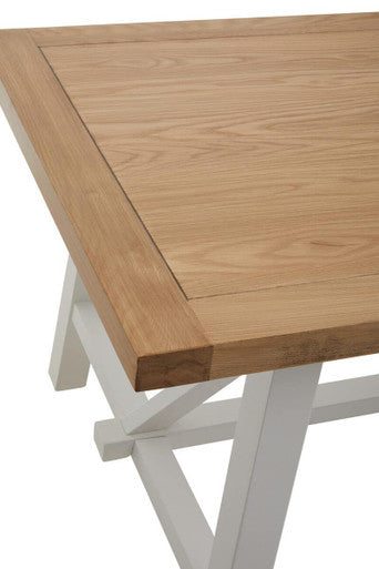 Natural Reclaimed Oak and Birch Wood Rectangular Dining Table with White Painted Base, Parkside
