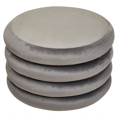 Hartford Grey Velvet Round Pouffe with Footrest