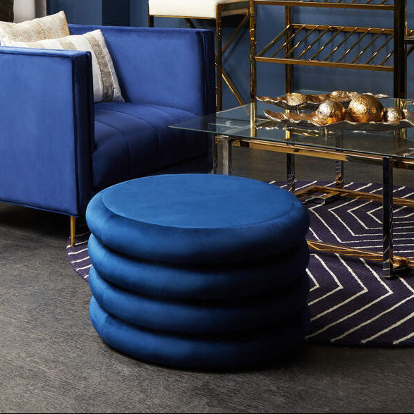 Hartford Midnight Navy Velvet Round Pouffe