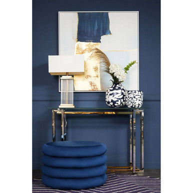 Hartford Midnight Navy Velvet Round Pouffe