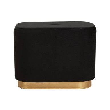 Hartford Black Velvet and Matte Gold Rectangular Pouffe