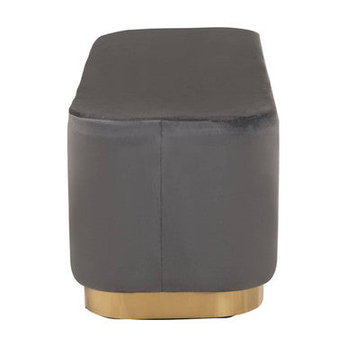 Hartford Grey Velvet Bench with Gold Finish Base