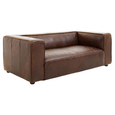 2 Seater Antique Brown Leather Sofa | King