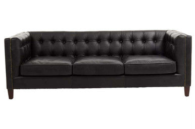 3 Seater Modern Chesterfield Black Leather Sofa | King