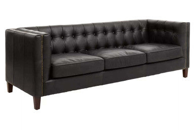 3 Seater Modern Chesterfield Black Leather Sofa | King