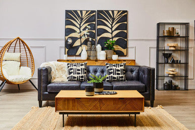 3 Seater Modern Chesterfield Black Leather Sofa | King