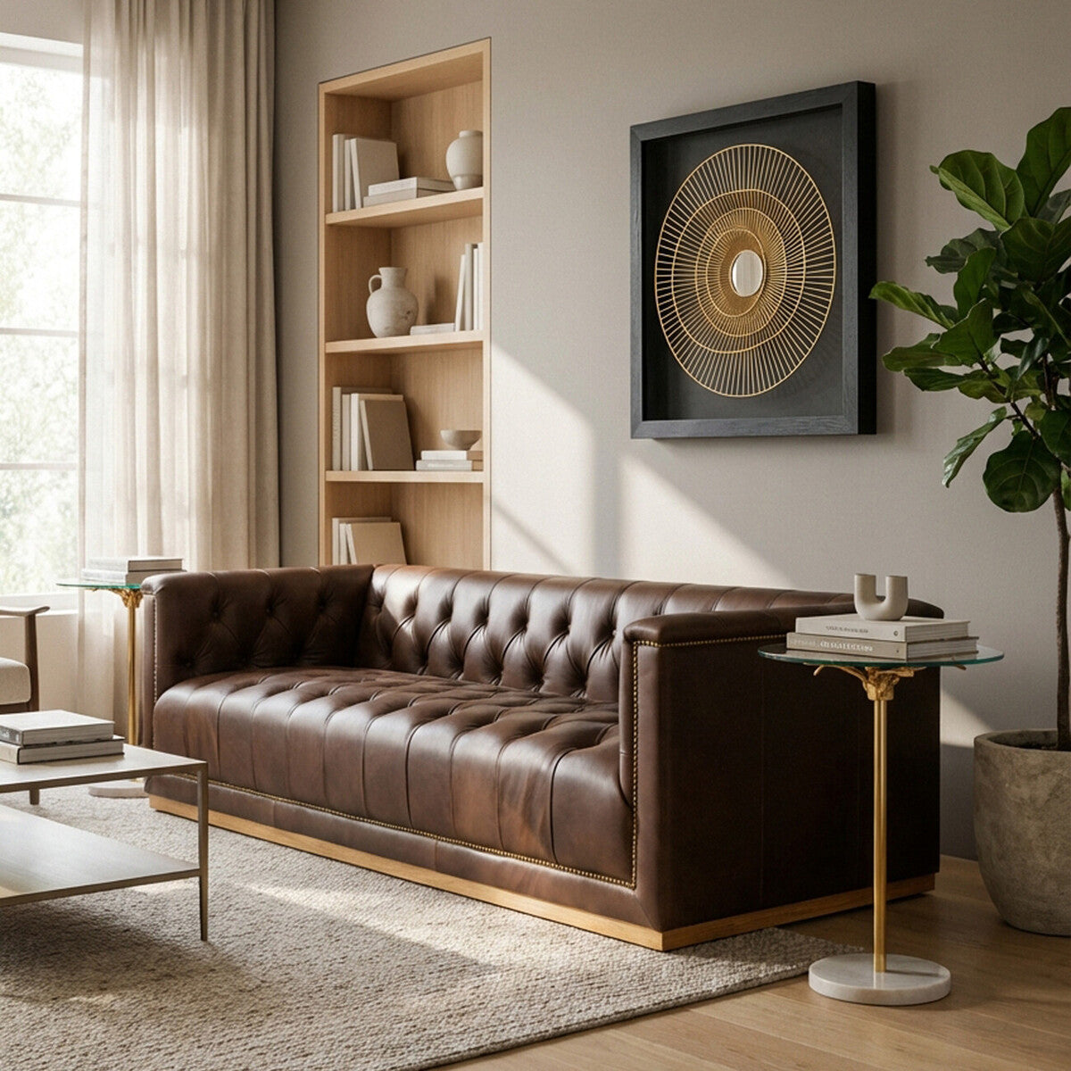 3 Seater Modern Chesterfield Dark Brown Leather Sofa | King