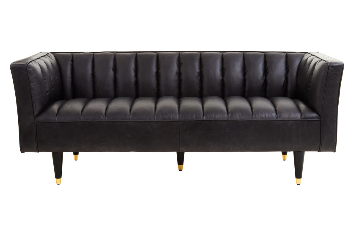 3 Seater Black Leather Sofa with Flared Arms | King