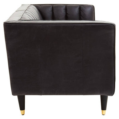 3 Seater Black Leather Sofa with Flared Arms | King