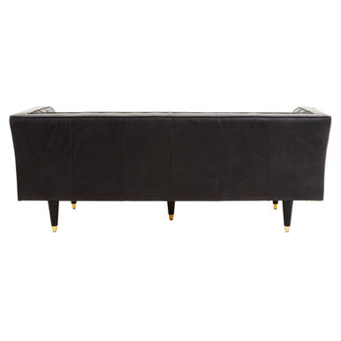 3 Seater Black Leather Sofa with Flared Arms | King