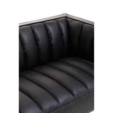 3 Seater Black Leather Sofa with Flared Arms | King