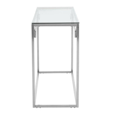 Geometric Silver Finish Stainless Steel Console Table with Tempered Glass Top, Allure