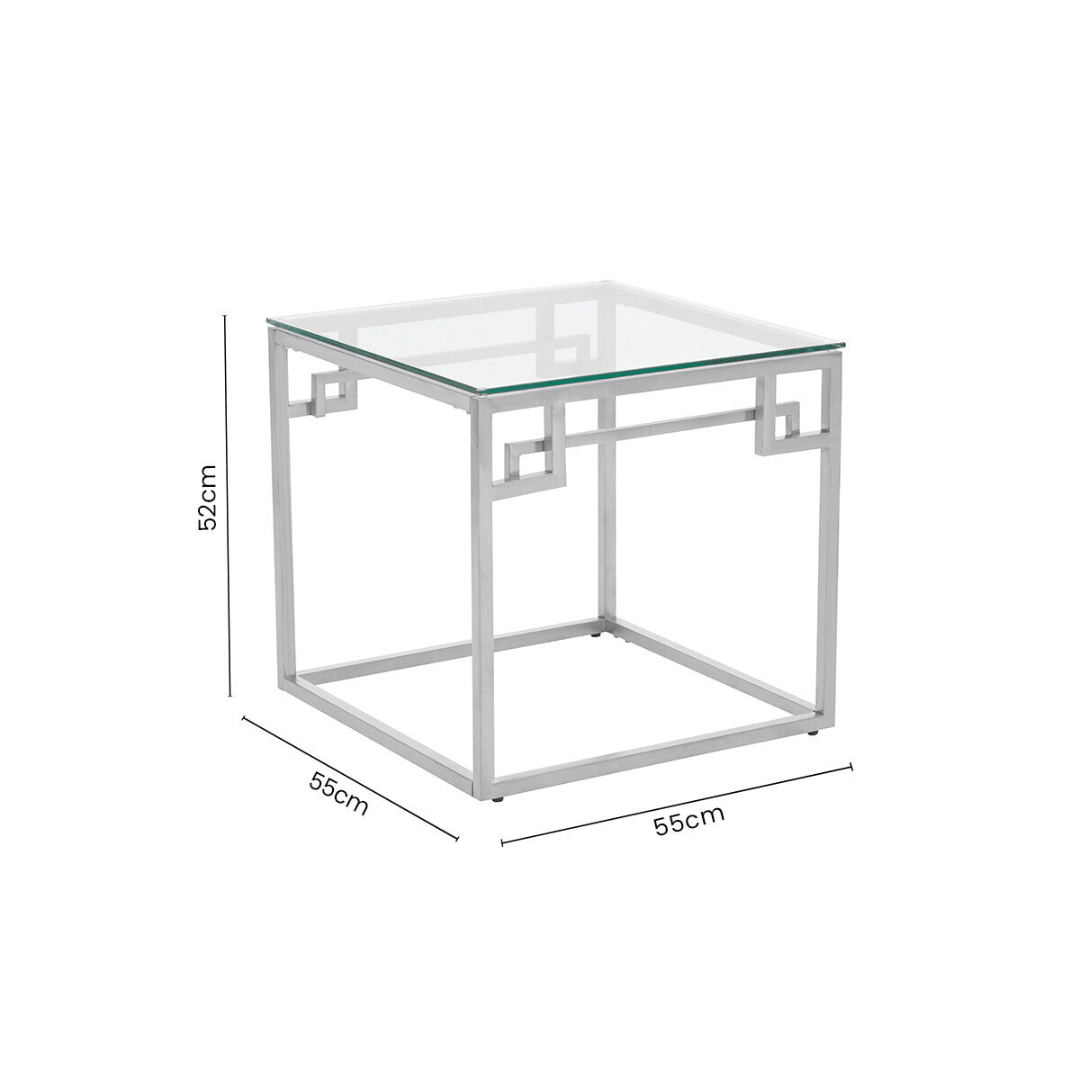 Silver Geometric Square Side Table with Tempered Glass Top | Allure