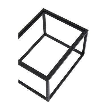Set of 2 Removable Black and Gold Abstract Tray Tops Nesting Side Tables with Black Metal Frames, Celina