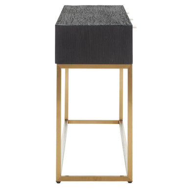 Balck Oak Wood Console Table with Sleek Brushed Gold Frame | Siena