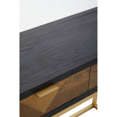 Balck Oak Wood Console Table with Sleek Brushed Gold Frame | Siena