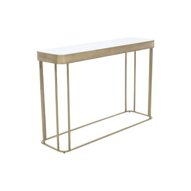 Gold Metal Console Table with Mirrored Top and Decorative Textured Edge | Ella