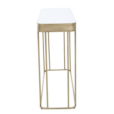 Gold Metal Console Table with Mirrored Top and Decorative Textured Edge | Ella