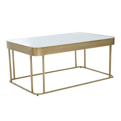 Gold Metal Coffee Table with Mirrored Top and Decorative Textured Edge | Ella