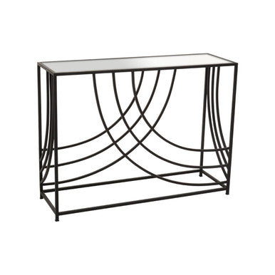 Mirrored Glass Console Table with Black Finish Metal Frame | Logan