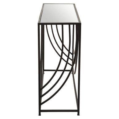 Mirrored Glass Console Table with Black Finish Metal Frame | Logan