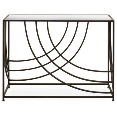 Mirrored Glass Console Table with Black Finish Metal Frame | Logan