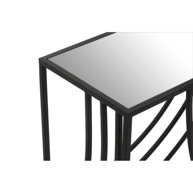 Mirrored Glass Console Table with Black Finish Metal Frame | Logan