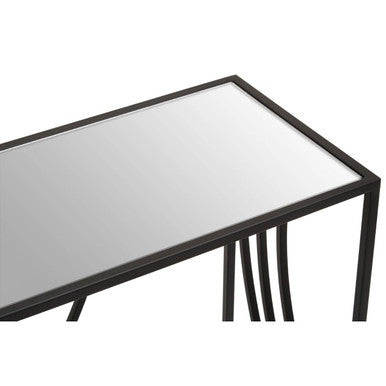 Mirrored Glass Console Table with Black Finish Metal Frame | Logan