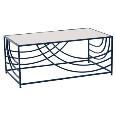 Balack and Silver Mirrored Glass Top Rectangualr Coffee Table | Logan