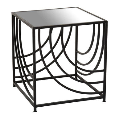 Mirrored Glass Square Side Table with Black Finish Metal Frame | Logan