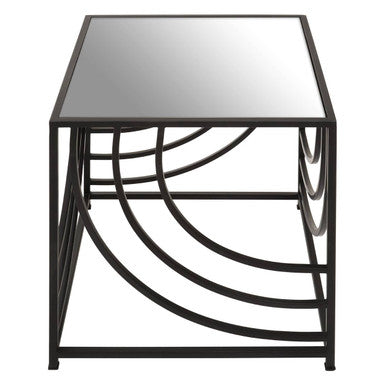 Mirrored Glass Square Side Table with Black Finish Metal Frame | Logan