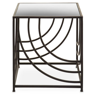 Mirrored Glass Square Side Table with Black Finish Metal Frame | Logan