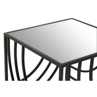 Mirrored Glass Square Side Table with Black Finish Metal Frame | Logan