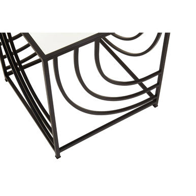Mirrored Glass Square Side Table with Black Finish Metal Frame | Logan