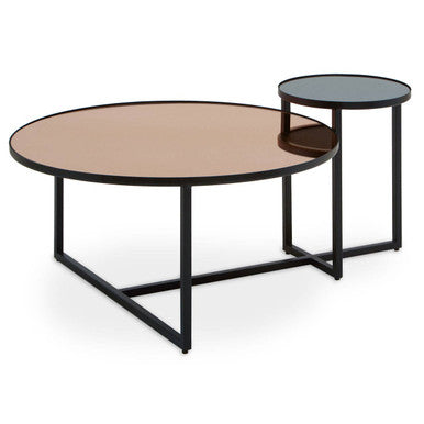 Smoked Mirror Top and Black Wooden Frame 2-Tier Coffee Table | Cercle