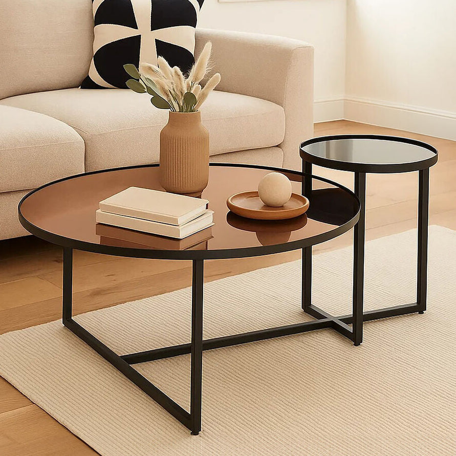Smoked Mirror Top and Black Wooden Frame 2-Tier Coffee Table | Cercle