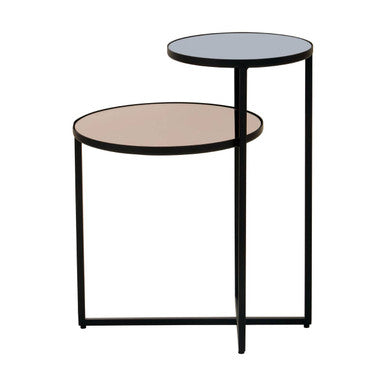 Smoked Mirror Top 2-Tier Side Table with Black Asymmetric Metal Frame | Cercle