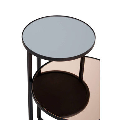 Smoked Mirror Top 2-Tier Side Table with Black Asymmetric Metal Frame | Cercle
