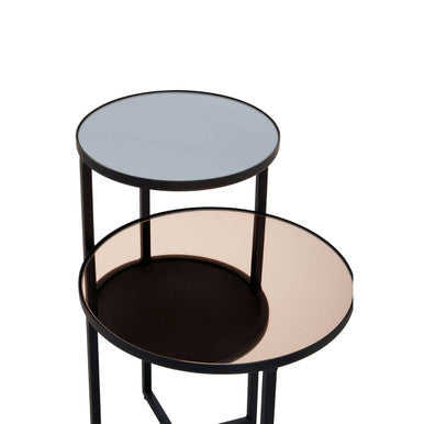 Smoked Mirror Top 2-Tier Side Table with Black Asymmetric Metal Frame | Cercle