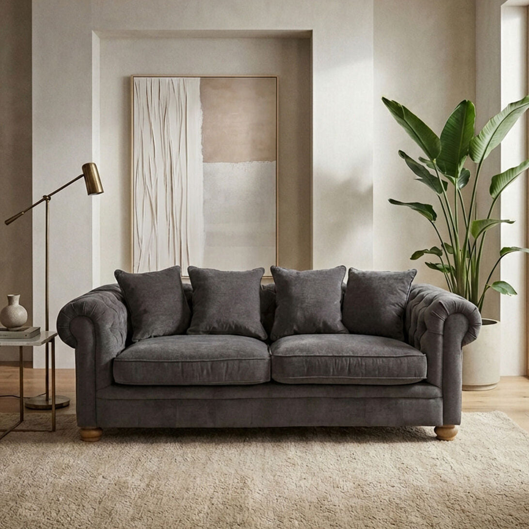 3 Seater Grey Fabric Sofa, Spencer